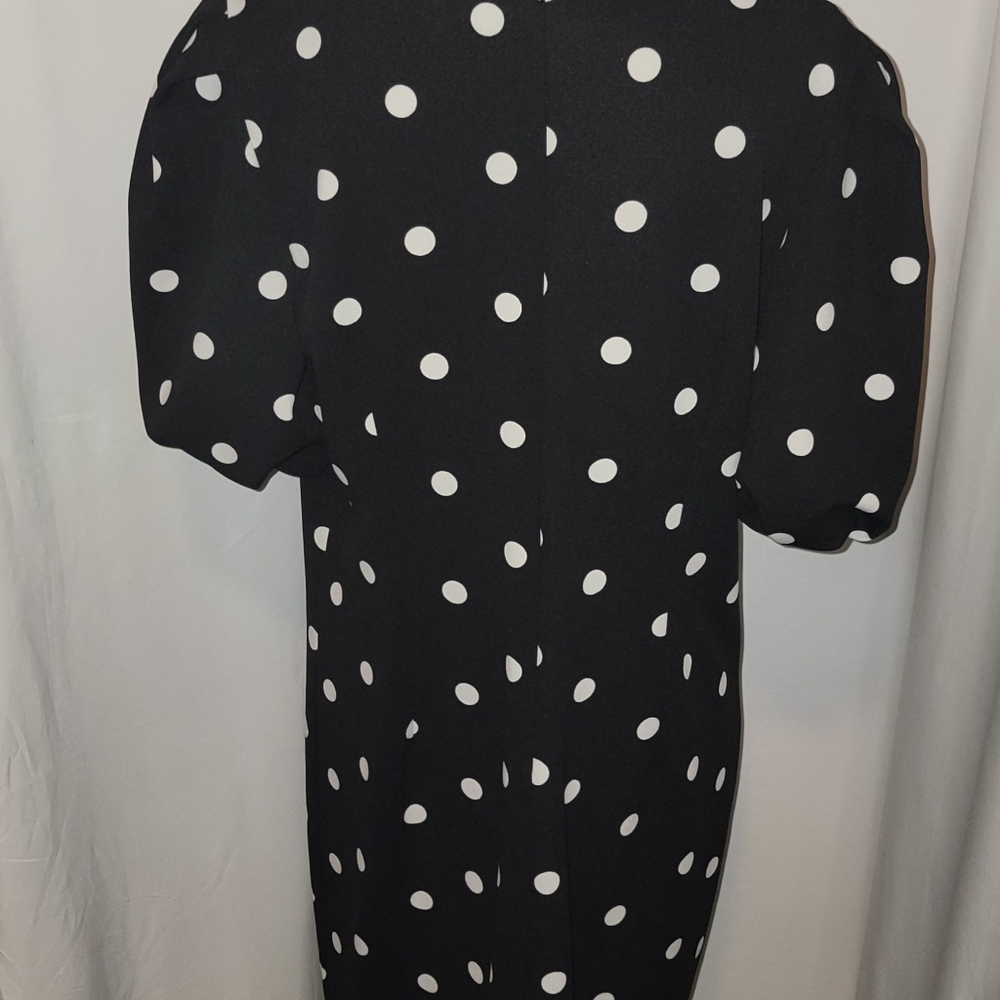 New York And Company Women’s Dress Polka Dot Sheath Puffy Sleeve Stretch - Picture 3 of 6